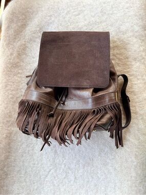 Unity In Diversity Genuine Leather And Suede Fringe Boho Backpack Like anew